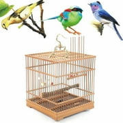 Miumaeov Square Retro Bamboo Cockatiel Bird Cage Home 2 Food Bowl Durable
