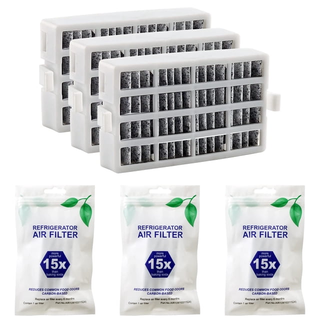 W10311524 AIR1 Cartucho de filtro de aire para refrigerador Whirlpool Kenmore compatible con filtro de aire para refrigerador Fresh Flow, paquete de 3, blanco