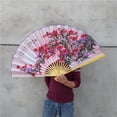 thumbnail image 3 of Large Silk Folding Wall Fan for Living Room, Asian Decorative Art, 44in Ornament, 1 Pack, 3 of 9