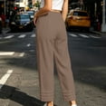 thumbnail image 4 of cocolona Womens Casual High Waist Wide Leg Pants Elastic Waist Drawstring Straight Vacation Lounge Pants with Pockets, 4 of 5