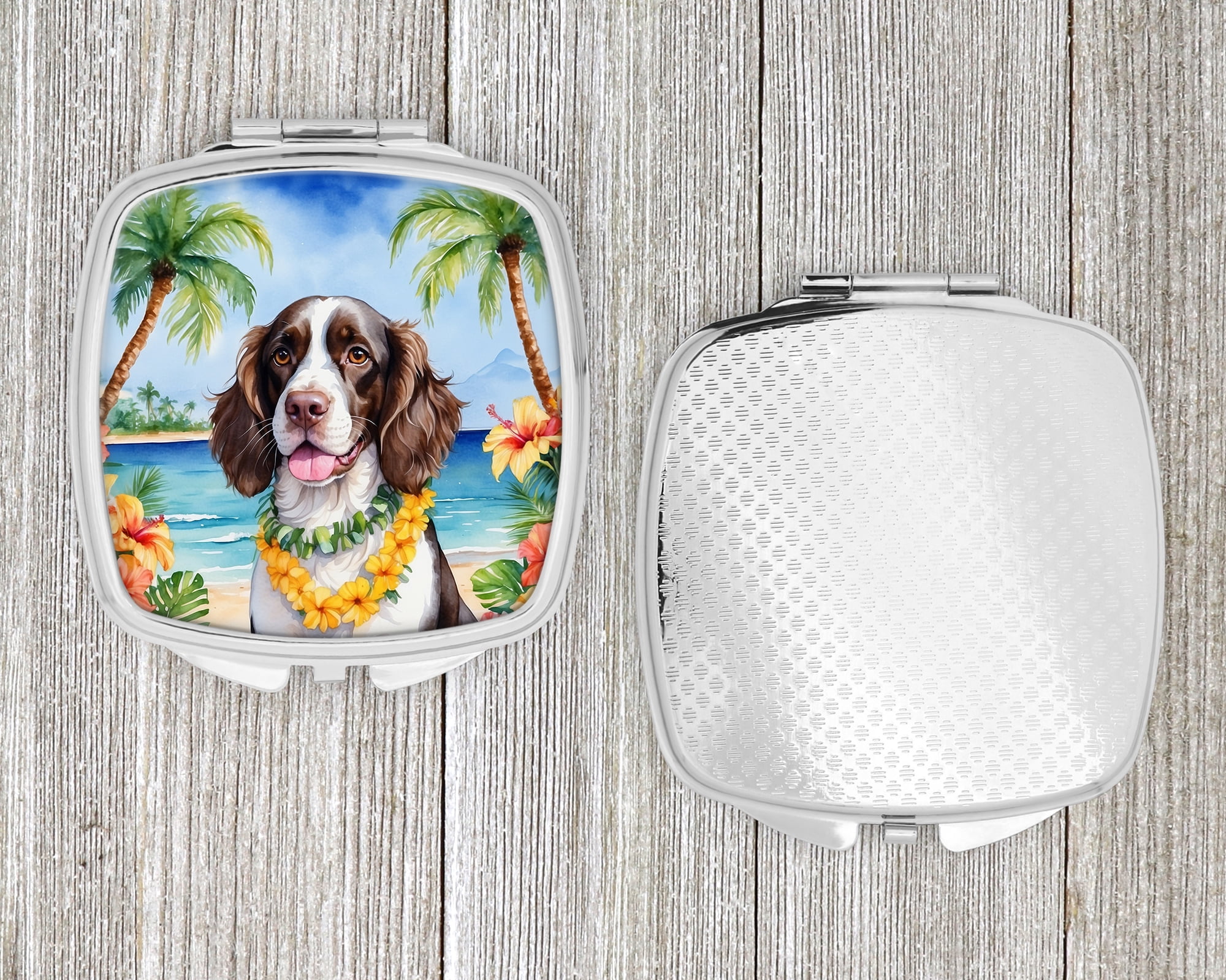 English Springer Spaniel Luau Compact Mirror 2.75 in x 3 in