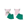 thumbnail image 2 of BemeyourBBs Toddler Baby Girl Golf Outfits Infant Baby Girls Summer Clothes Golf Cart Embroidered Striped Fly Sleeve T Shirt Tops Elastic Waist Pockets Shorts 2Pcs Clothes Set, 2 of 9