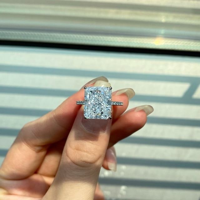 100% 925 Sterling Silver Radiant Cut 10*12mm 8ct 8A Cubic Zirconia Flower Ring Jewelry Gift - Rings