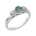 thumbnail image 1 of LBG British Made 9k White Gold Natural Emerald & Cultured Pearl Womens Anniversary Ring - 33 size options - Size 7.75, 1 of 7