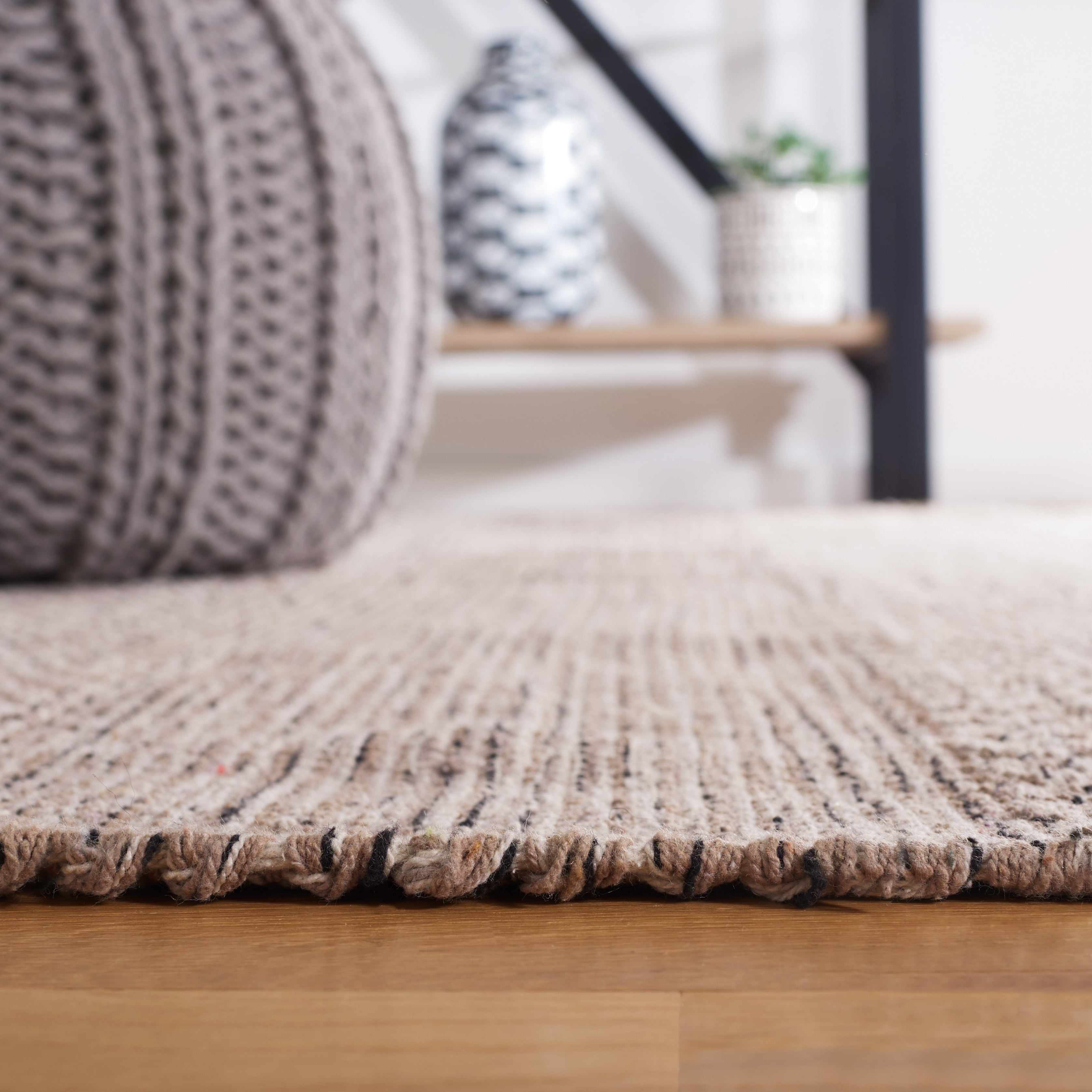 SAFAVIEH Montauk Karlene Geometric Cotton Area Rug, Ivory/Steel Grey, 10' x 10' Square