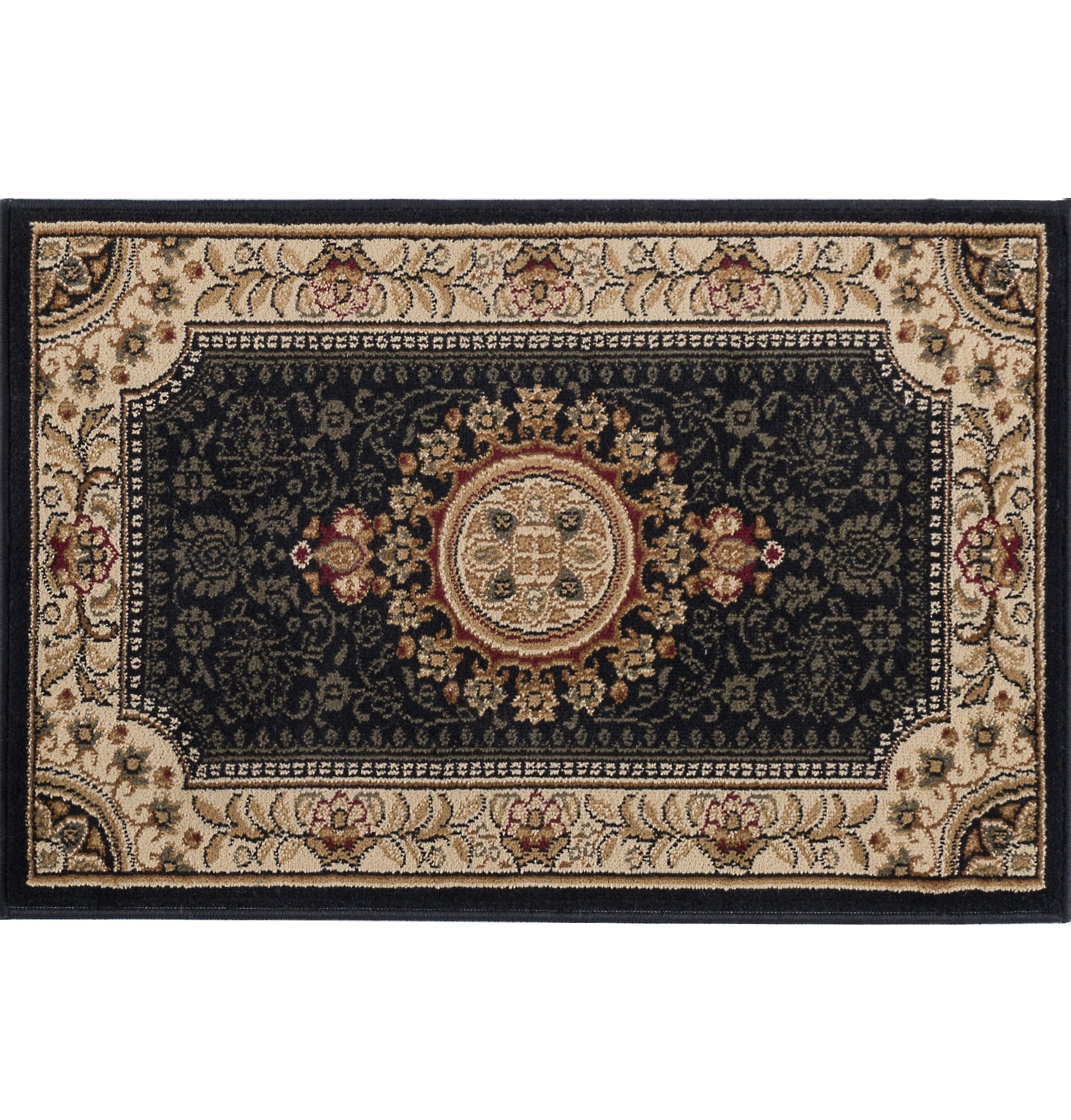 Sensation Traditional 2' x 3' Black and Beige Polypropylene Indoor Area Rug