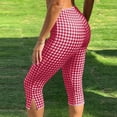 thumbnail image 7 of CHEEREAM Womens Capri Leggings Plaid Print Elastic Waisted Cropped Pants Skinny Split Hem Bottom, 7 of 7