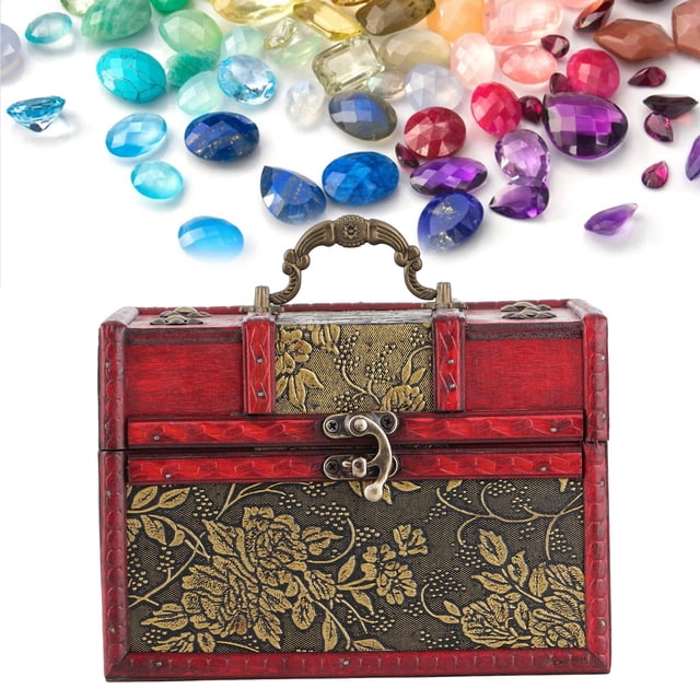 Wooden Treasure Box, Jewelry Box Organizer Case Portable Wooden Jewelry Display Storage Case for Jewelry Decorative Keepsake Box