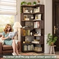 thumbnail image 4 of Homieasy 7-Tier Corner Bookshelf - Freestanding L-Shaped Etagere with Baffle for Home Office, Living Room & Bedroom,Black Walnut, 4 of 8