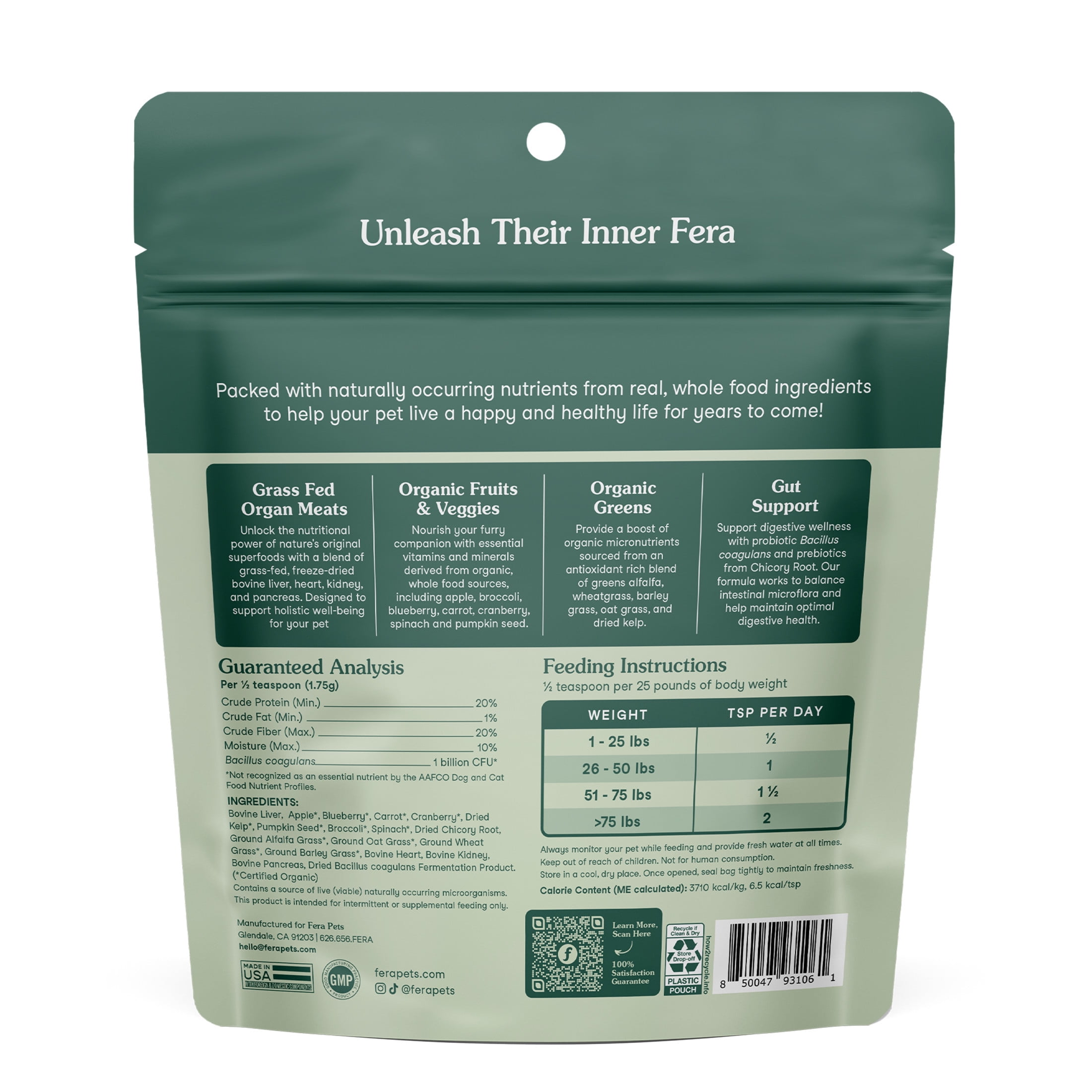Fera Pets Cat & Dog Whole Food Multivitamin Topper - With Probiotics - Essential Cat & Dog Vitamins and Minerals - 3.7 oz
