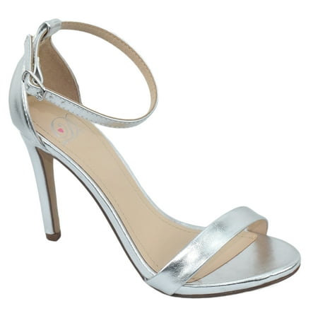 Delicious Shoes Women Ankle Strap High Heel Open Toe Formal/Casual Dress Sandals JAIDEN Metallic Silver 6.5