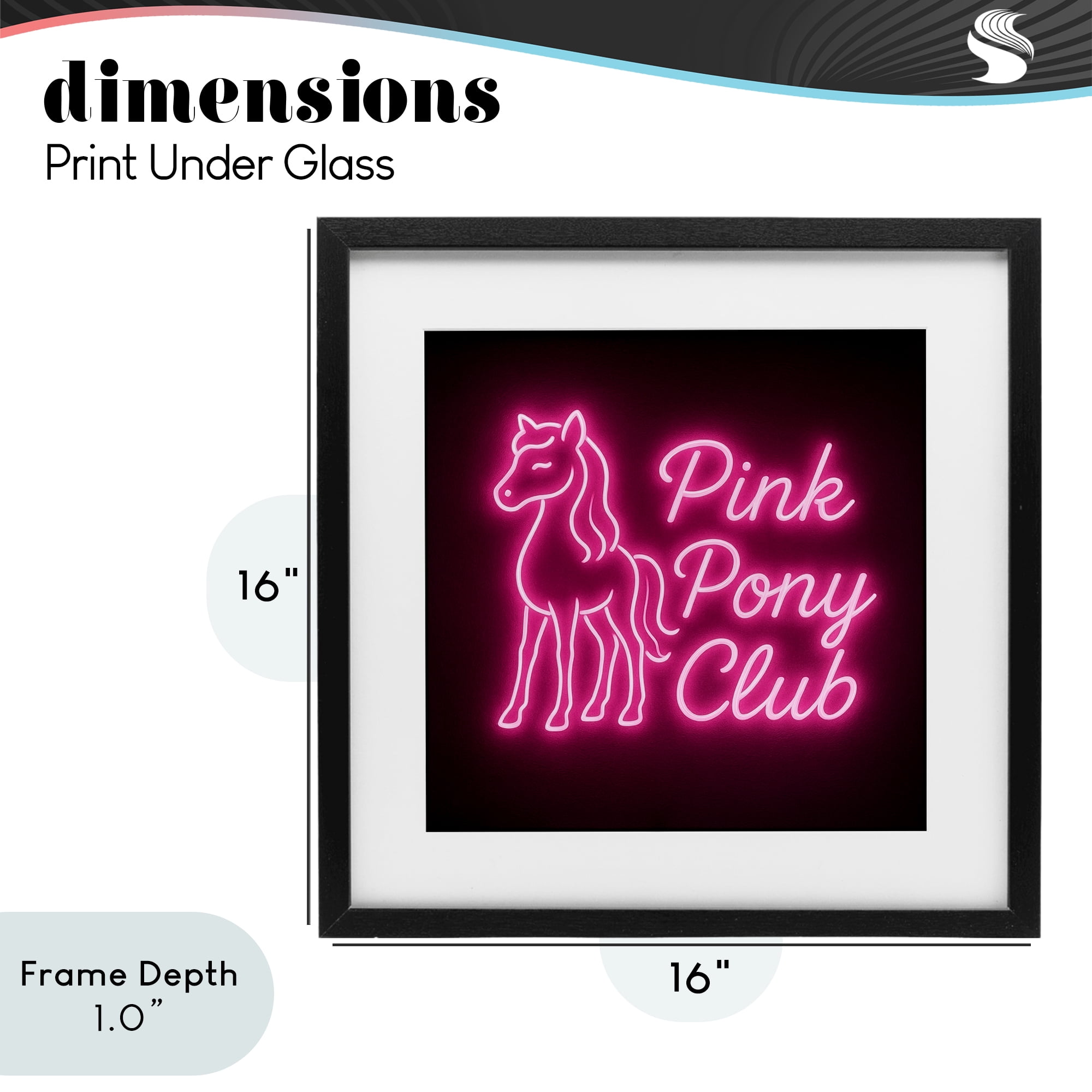 Stupell Industries Pink Pony Club Neon Black Framed Print Under Glass, design by Grotto Studios