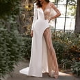 thumbnail image 2 of Women's Elegant Lace Gold Formal Gown with Deep V Neck Long Sleeve and High Slit Design for Evening Party Wedding Guest, 2 of 2