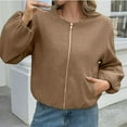 thumbnail image 4 of Stichou Womens Wool Coats Oversized Cropped Bomber Jackets Casual Long Sleeve Zip up Jackets Spring Winter Outwear with Pockets Coffee XL, 4 of 6