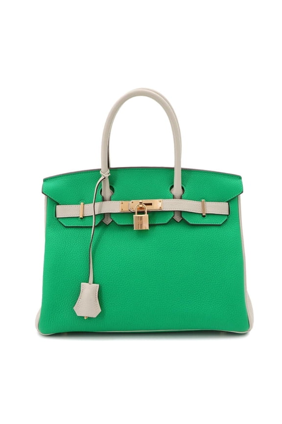 Pre-Owned Birkin 30 Personal SPO Hermes Togo Mint Gris Perle Handbag B Stamp Gold Hardware