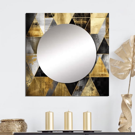 Designart "Order in Gold Geometry II" Modern Geometric Square Mirror Wall Decor Modern - Large Gold Square Bathroom Mirror - Square Printed Wall Mirror Art