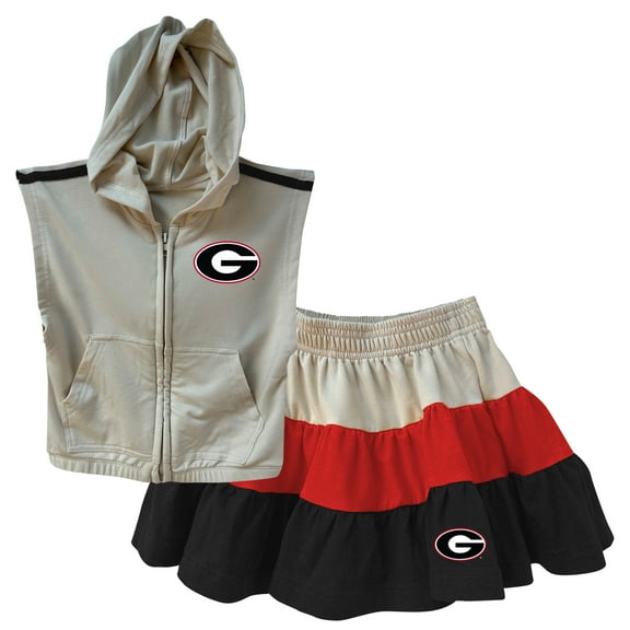 Girls Toddler Wes & Willy Tan Georgia Bulldogs Tri-Blend Sleeveless Full-Zip Hoodie & Tiered Skirt Set