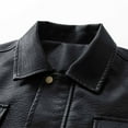 thumbnail image 5 of YueHuiYing Men's Lapel Leather Jacket Solid Color With Zipper Pockets Stylish Long Sleeve Biker Coat Casual Outwear Jackets, 5 of 9