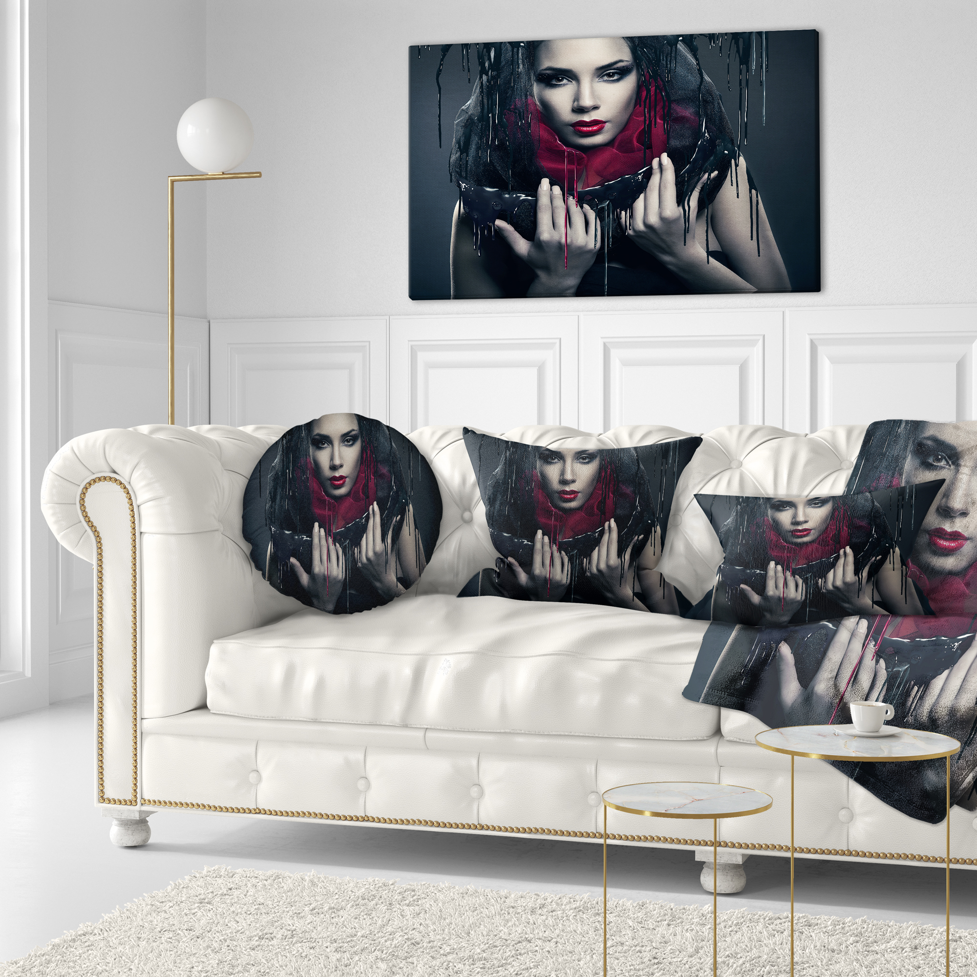 Designart Passionate Woman in Black - Portrait Throw Pillow - 12x20