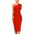 thumbnail image 5 of Women's One Shoulder Wedding Guest Dress Side Split Bandage Bodycon Midi Cocktail Club Dresses, 5 of 10