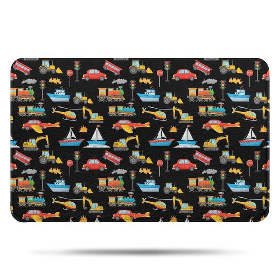Cartoon Traffic Vehicles Boats Black Pattern Bathroom Rugs Mat,Non Slip Microfiber Bathroom Rug,Rubber Backing,Soft Bathroom Mats for Bathroom Floor,Tub and Shower,17x27in(43x68cm)