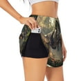 thumbnail image 2 of Bixox Women's Jungle Dinosaur pattern 2 in 1 Running Shorts - Lightweight Athletic Workout Gym Yoga Shorts Liner with Pockets - Large, 2 of 5