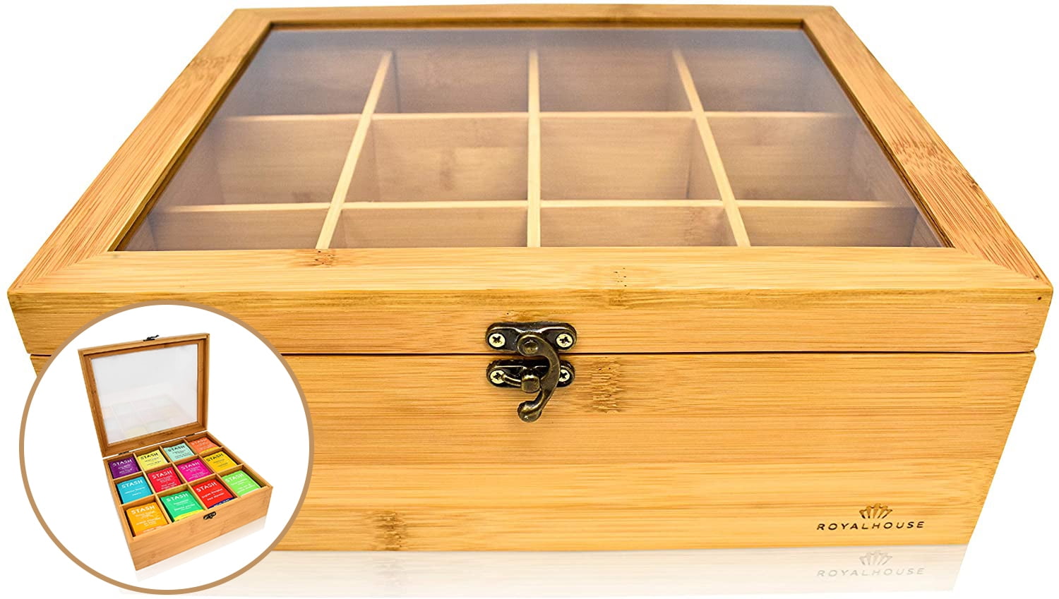 Signature Living Bamboo Wooden Tea Box Organizer Storage with Drawer (8  Compartments) Large Tea Organizer Box for Tea Bags and Loose Tea - Sturdy,  Natural Bamboo - Yahoo Shopping