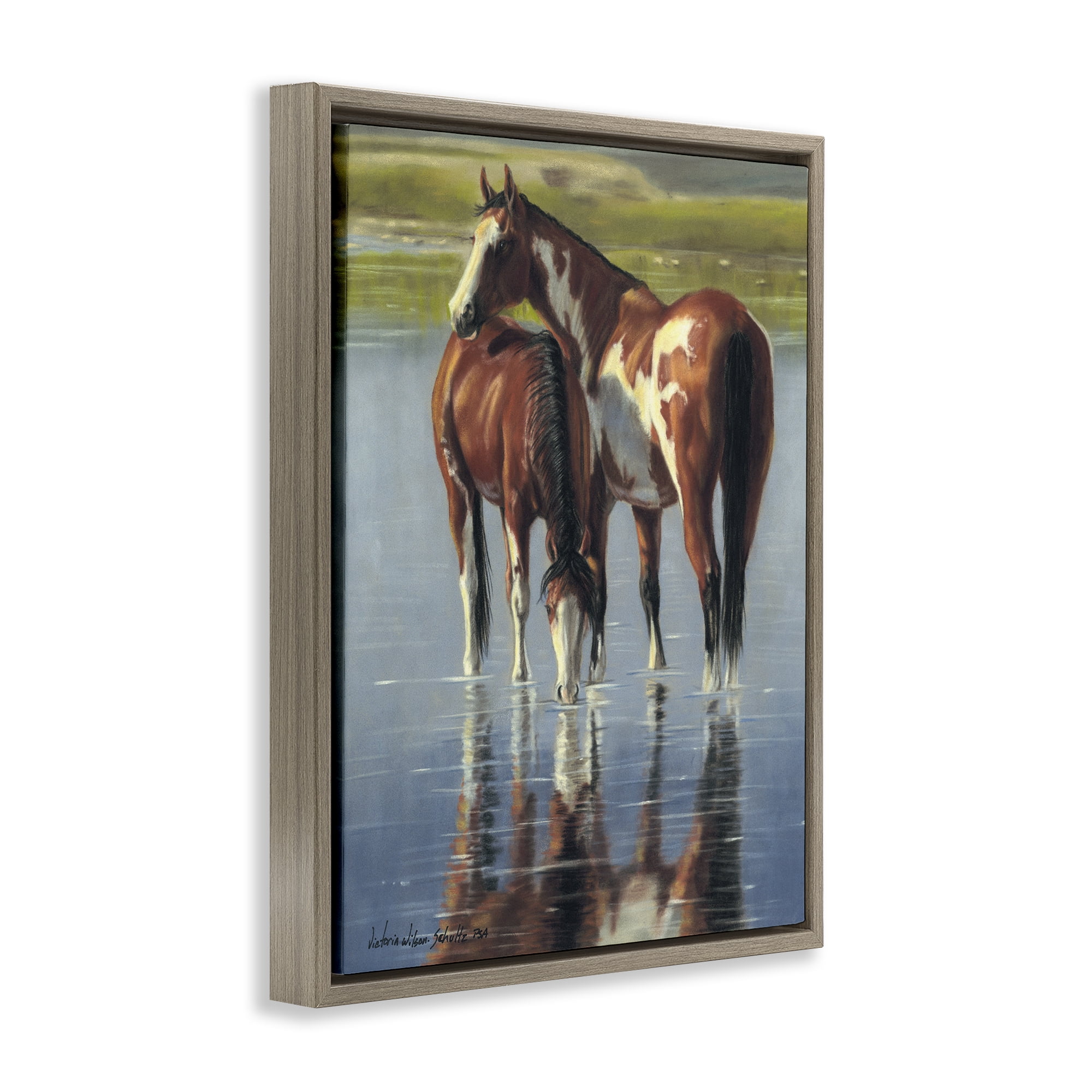 Stupell Industries Horse & Foal Splashing Animals & Insects Painting Brown Floater Framed Canvas Art Print Wall Art, 17 x 21