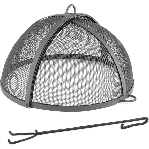 Heavy Duty Fire Pit Spark Screen Hinged for Easy Access, 19 Inch, Black