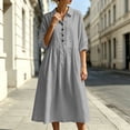 thumbnail image 5 of Bxsruta Womens Midi Dress Casual Button Down Shirt Dress 3/4 Sleeve Collared Flowy Dresses, 5 of 7