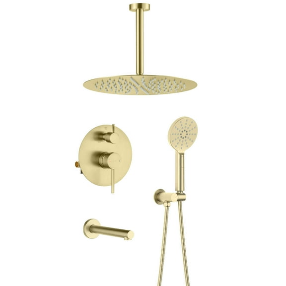 Kibi Circular Pressure Balanced Ceiling Mounted 3-Function Shower System with Rough In Valve