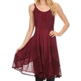 thumbnail image 1 of Sakkas Calleea Mid Length Embroidery Sleeveless Spaghetti Strap Corset Batik Dress - Wine - 1X/2X, 1 of 4