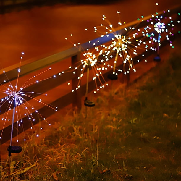 Lámpara solar LED de fuegos artificiales con forma de diente de león, lámpara de alambre de cobre, lámpara de pie para exteriores, jardín, patio, lámpara de césped de gypsophila