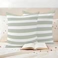 thumbnail image 3 of Sage Green Stripe Outdoor Waterproof Pillow Covers, Modern Simple Geometric White Striped Decorative Square Throw Pillowcase Sofa Cushion Sham for Patio/Couch/Chair, 16"x16" 2 Pack, 3 of 8