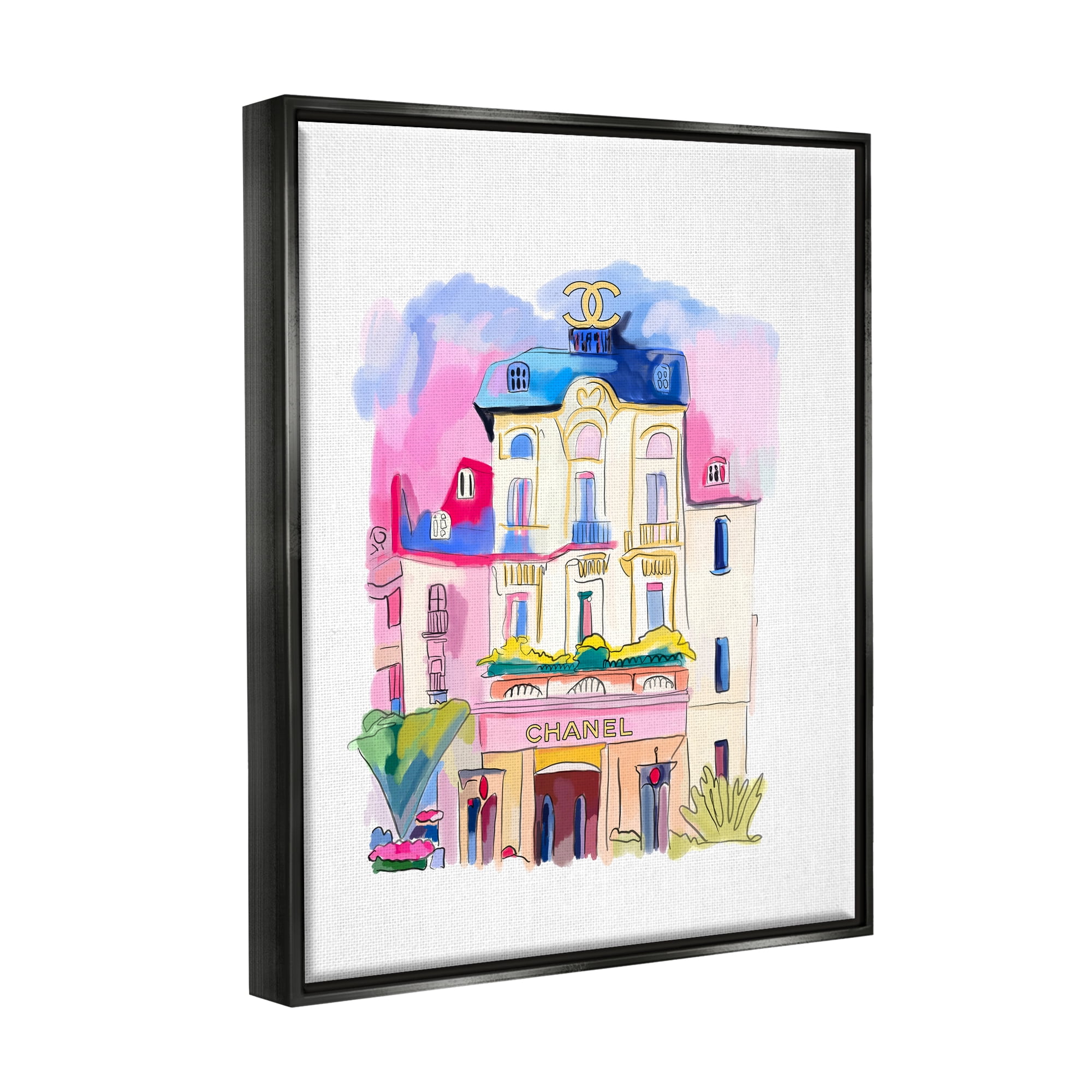 Stupell Industries Glam Shop Building Travel & Places Painting Black Floater Framed Art Print Wall Art, 25 x 31