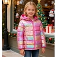 thumbnail image 3 of Aideaone Girls Puffer Jacket Packable Lightweight Down-Alternative Hooded Winter Coat Shiny Outerwear for Kids 4-12Years, 3 of 9