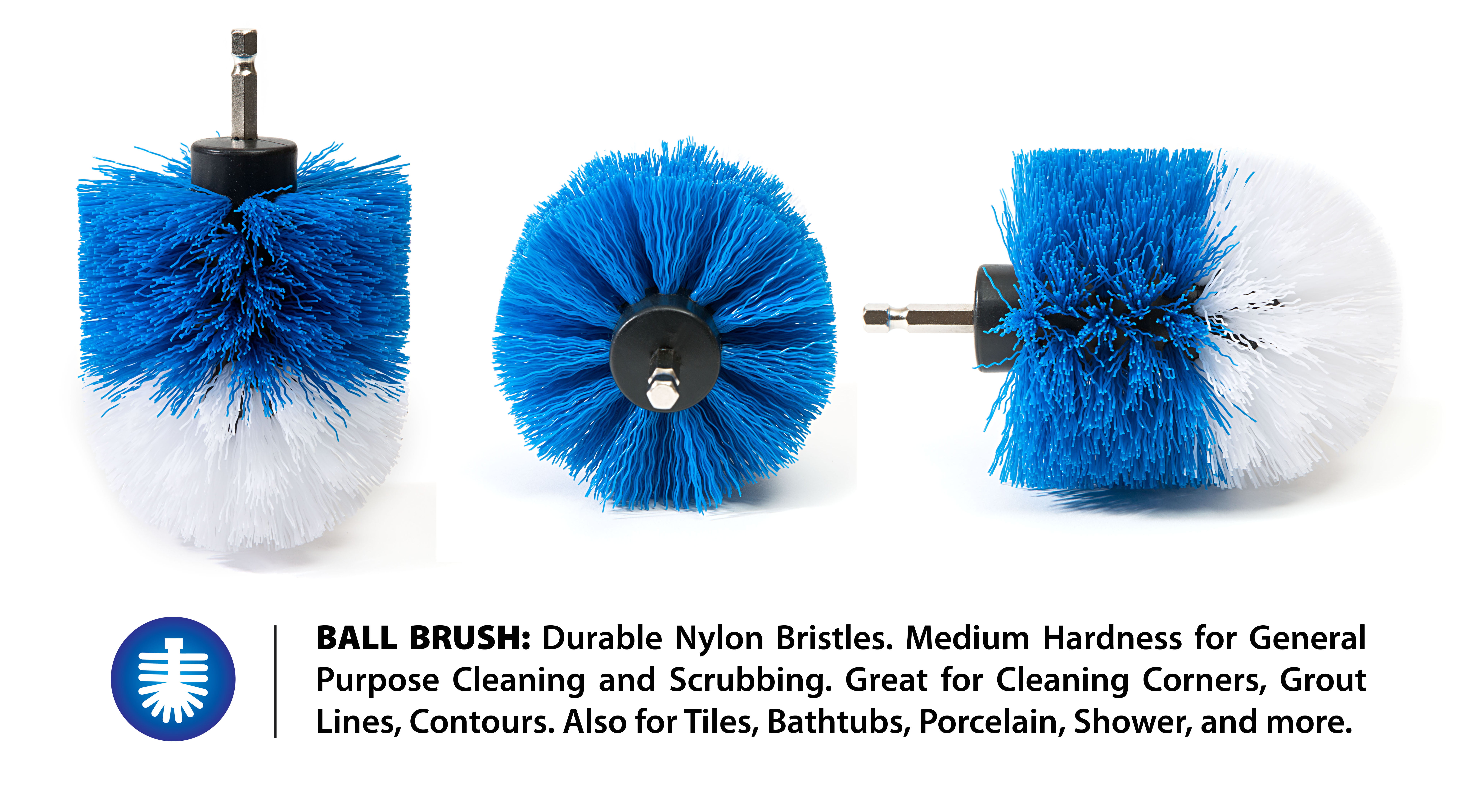 RevoClean 4 Piece Scrub Brush Power Drill Attachments-All Purpose Time  Saving Kit-Perfect for Cleaning Grout, Tile, Counter, Shower, Grill, Floor,  Kitchen, Blue White 