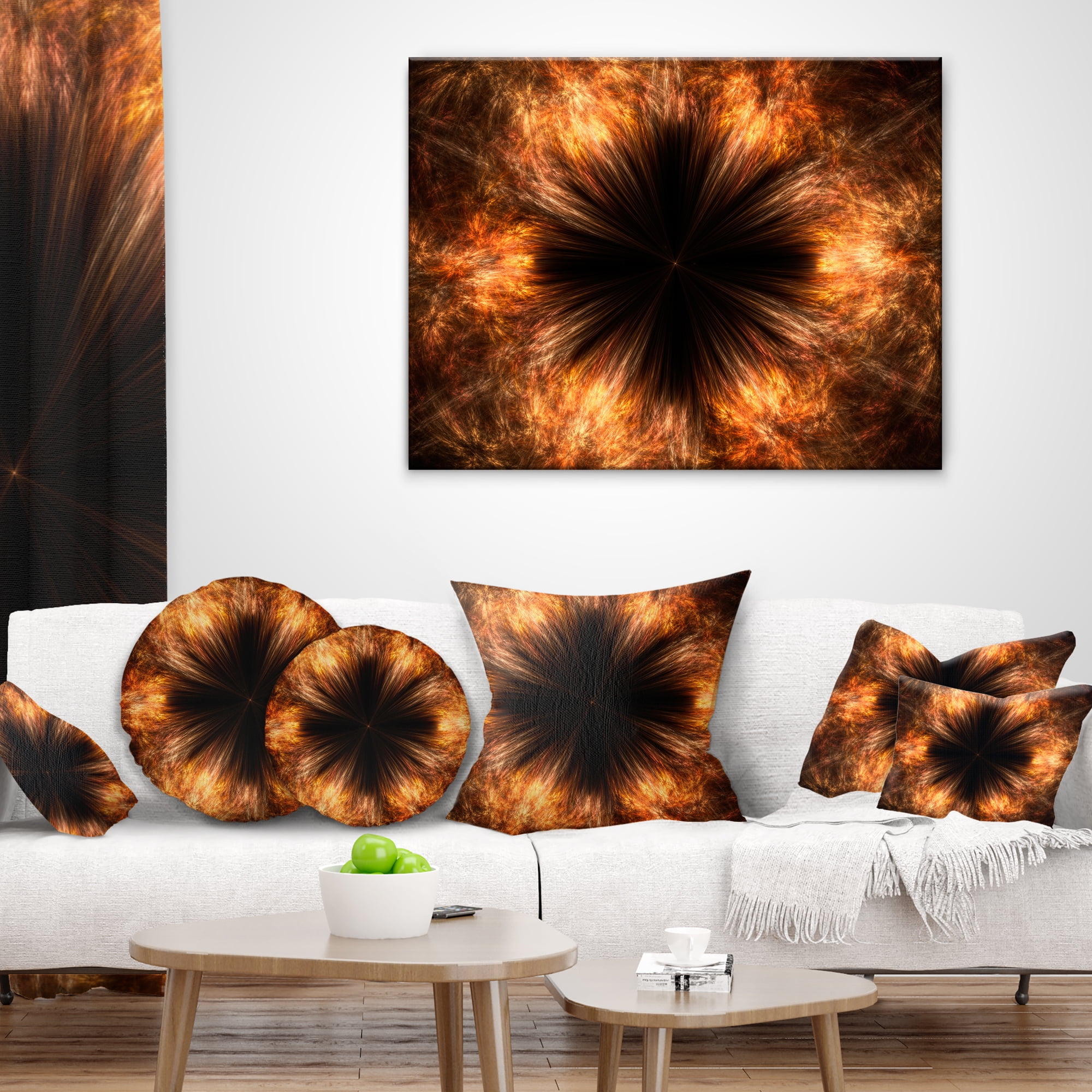 Designart Fractal Black Brown Flower - Floral Throw Pillow - 12x20