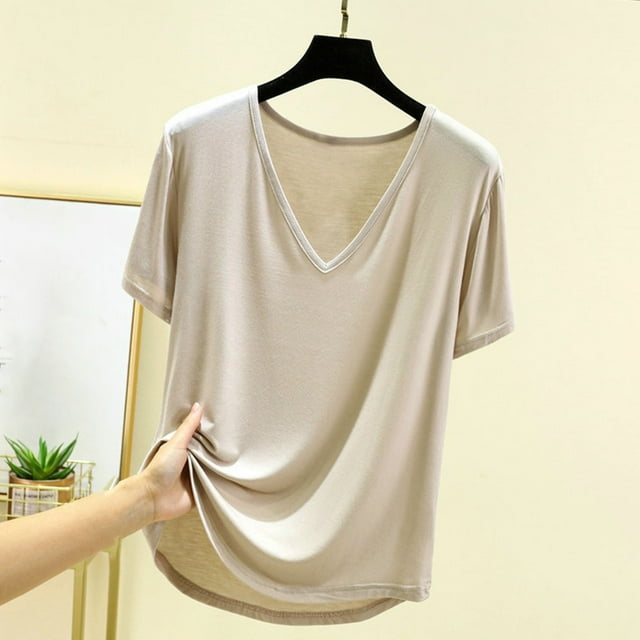 Blusa de pijama de manga corta para mujer, lisa, informal, a la moda, con cuello regular, de manga corta, pijama para mujer