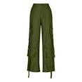 thumbnail image 4 of Ndbuld Cargo Pants Women Summer Fashionable Solid Color Straight Leg Low Waist Pocket Workwear Pants,S,Army Green, 4 of 6