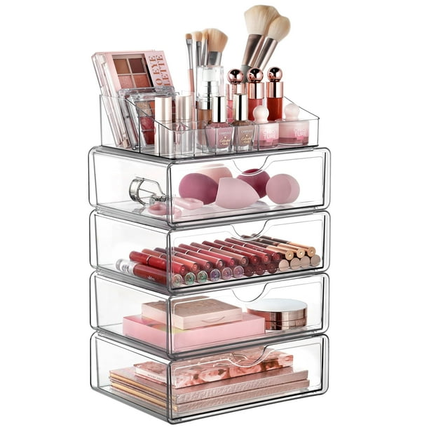 Organizador de maquillaje Vtopmart transparente de 5 niveles con cajón para tocador