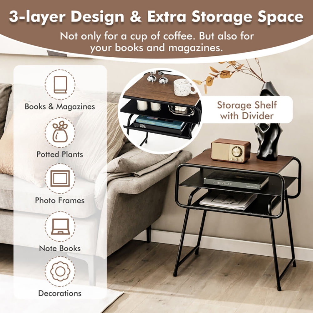 Finihen End Table, 3-tier Compact Side End Table with Storage Shelf, Sofa Side Table, Bed Side Table, for Living Room, Bedroom, Coffee Finihen End Table, 3-tier Compact Side End Table with Storage Shelf, Sofa Side Table, Bed Side Table, for Living Room, Bedroom, Coffee