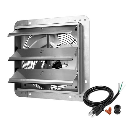 

MASBEKTE 16 Inch Wall Mounted Shutter Exhaust Fan Aluminum High Speed 1550RPM 1200 CFM Silver