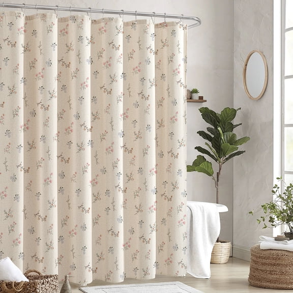 Seasonwood Floral Shower Curtain,French Country Fabric Shower Curtain for Bathroom Decor,12 Hooks,Beige,72"x72"