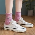 thumbnail image 5 of Jtbuh XLY 5 Pairs Women Ruffle Frilly Socks Flower Cotton Summer Winter Solid Crew Sock, 5 of 6