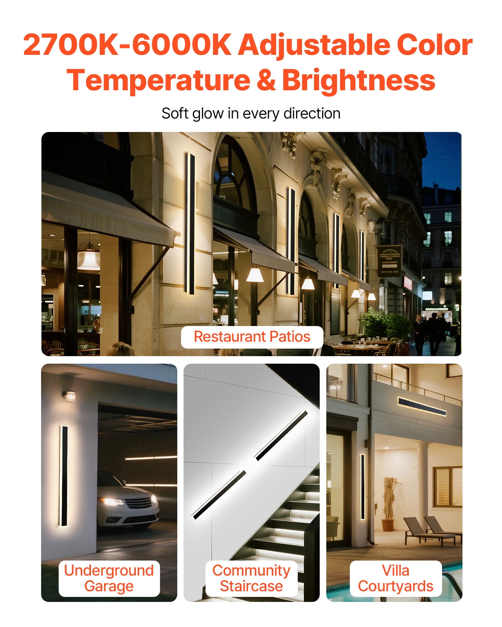 VEVOR Outdoor Wall Lights, 2 Pack,39.4 Inch Long Strip Modern Exterior Wall Sconce Light Fixtures, 2700K-6000K, IP65 Waterproof Anti-Rust, Dimmable Outside Wall Mount Lighting, for House Porch Garage
