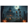 thumbnail image 1 of Spooky Scene Halloween Banner Gothic Theme Pumpkin Lantern Skeleton Design Cemetery Setting for Halloween Party Event Decor, 1 of 5