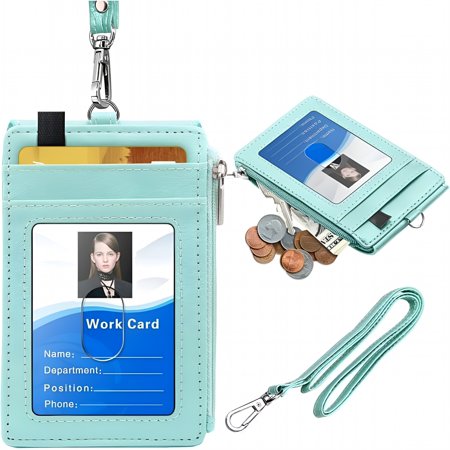 GASTROPOD 2026 New Badge Holder with Zipper,Pu Leather Id Badge Card Holder Wallet with 5 Card Slots,1 Side Rfid Blocking Pocket&20In Neck Lanyard Strap for Offices Id,School Id,Driver Licence(Mint)