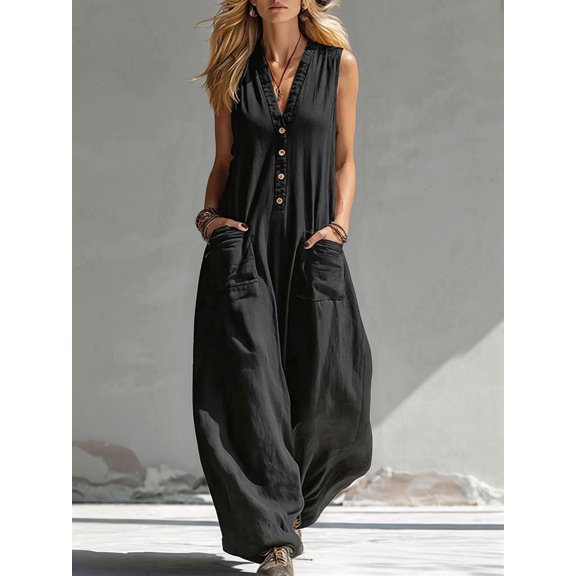 Womens Casual Sleeveless Jumpsuit Romper for Women Summer Beach Holiday One-Piece Outfit Black XL