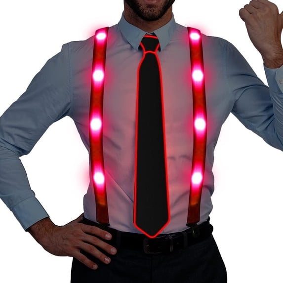 LINLIN LED Luminous Suspenders+LED Tie, Light Up LED Suspenders LED Light Up Bow Tie